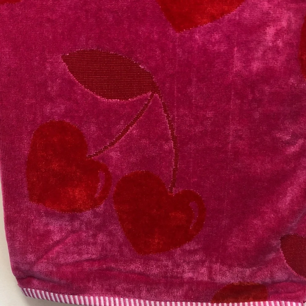 NWT Juicy Couture Jacquard Pink Beach Towel with Red Cherry Motif